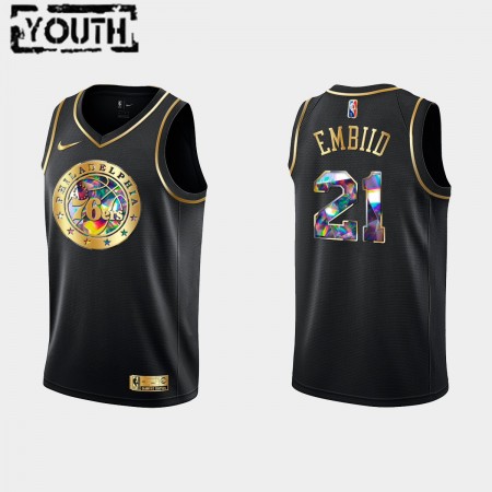 Maillot Basket Philadelphia 76ers Joel Embiid 21 Nike 2021-22 Noir Golden Edition 75th Anniversary Diamond Swingman - Enfant